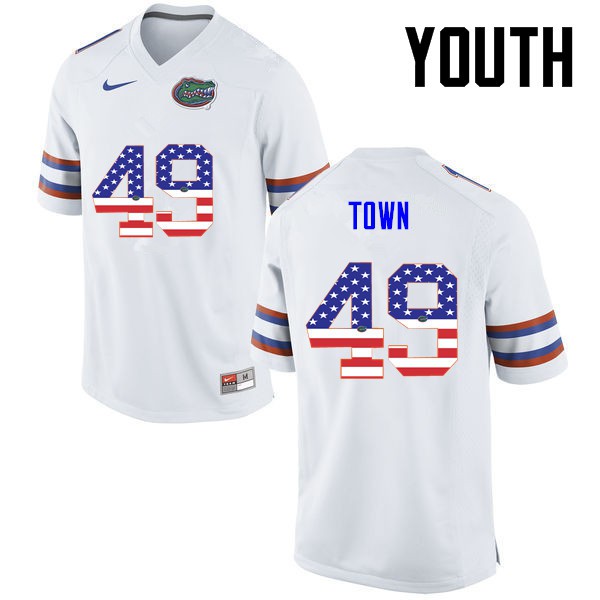 Florida Gators Youth #49 Cameron Town College Football USA Flag Fashion White